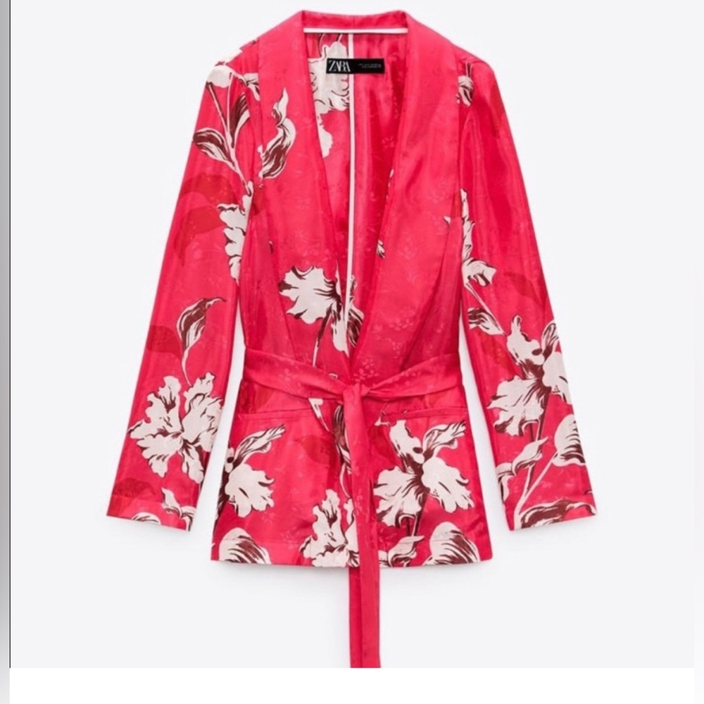 Zara Pink Floral Blazer with Belt